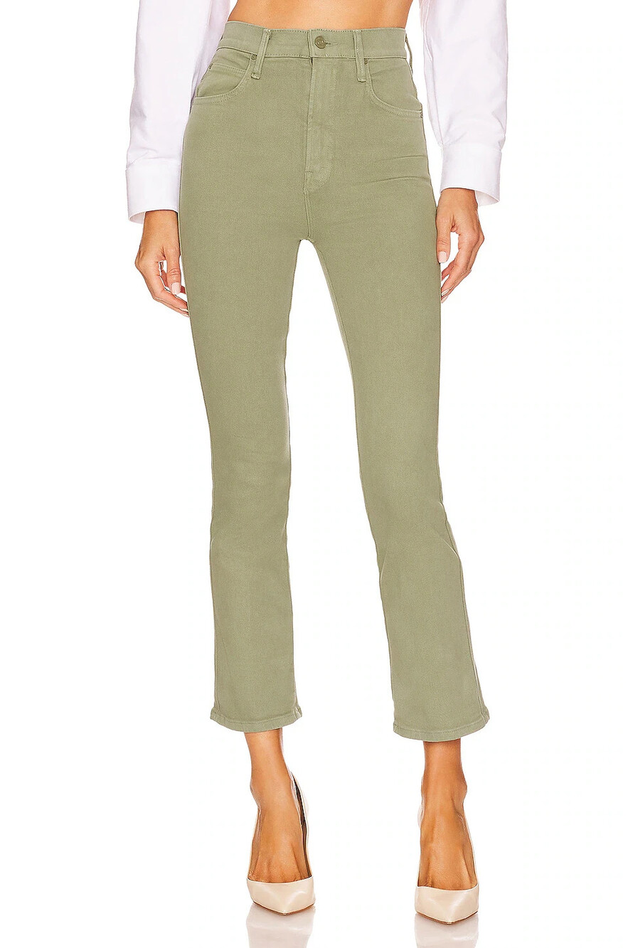 Mother High Waisted Smokin’ Double Ankle Jeans Second Chance Oil Green Size 27